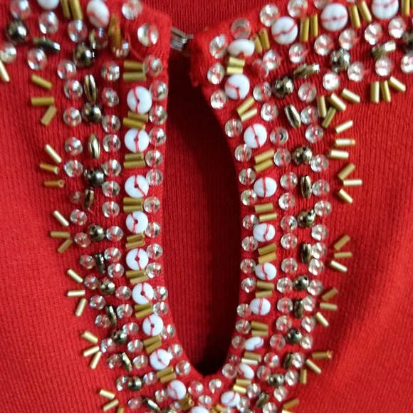 Cable & Gauge Top Red Beaded  Keyhole Sequin Trim Sleeveless Women size 1X - Picture 3 of 15